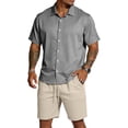 thumbnail image 2 of Hogleaql Big and Tall 2 Piece Linen Sets Outfits Mens Button Down Short Sleeve Shirts and Shorts with Pockets Elastic Waist Vacation Lightweight Loose Fit Matching Outfits Gray M, 2 of 4