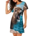 thumbnail image 2 of Easygdp Ice Blue Coastal Lion Camisón de manga corta para mujer, informal, estampado, 2 of 6