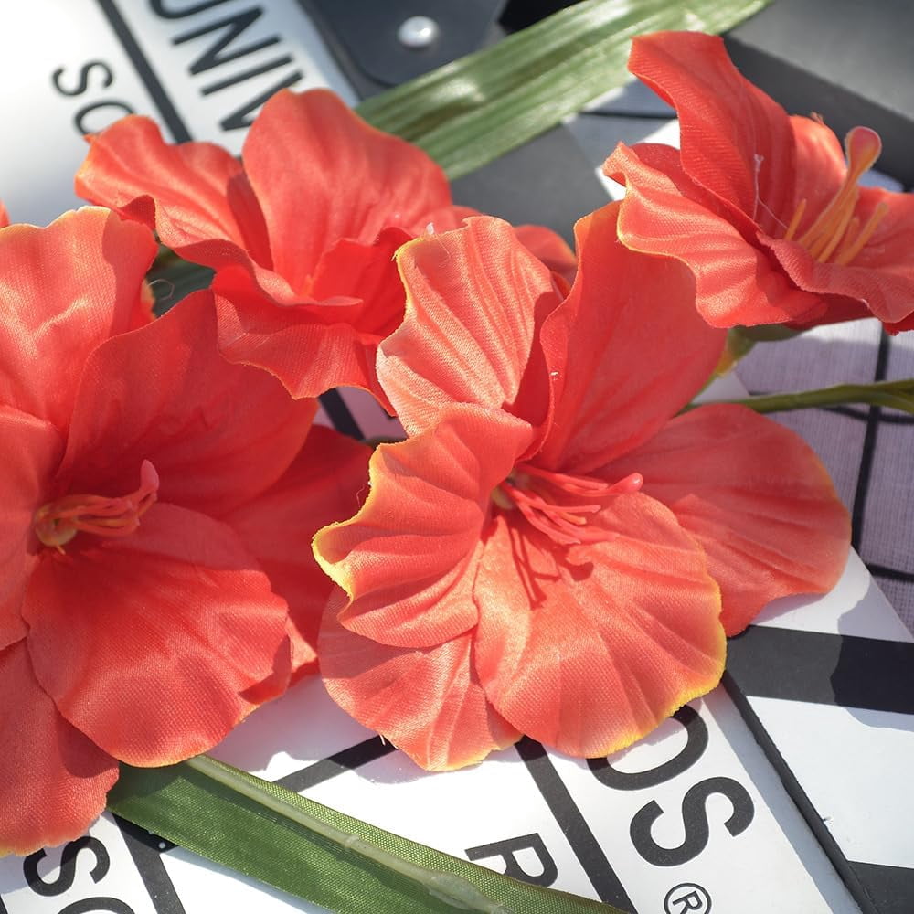 Gladiolus Artificial Flowers 3.3in Gladiolus Flowers Silk Gladiolus Flowers with Stems Artificial Gladiolus Flowers Faux Gladiolus for Home Wedding Office Decoration(Sunset)