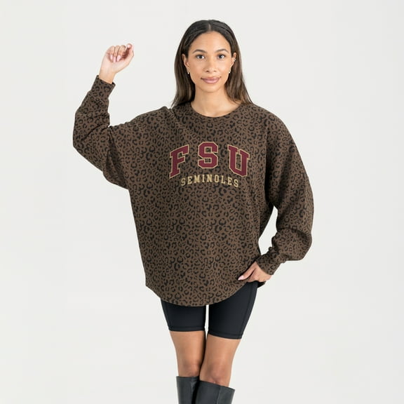 Women's Gameday Couture Brown Florida State Seminoles Leopard Oversized Sweatshirt
