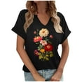 thumbnail image 2 of Womens Clothing Homenesgenics Womens Tops under $5 Women's Floral Print Small-Neck Short Sleeved T-Shirt Loose Tops Black XXL, 2 of 4
