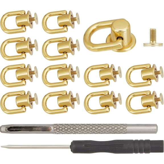 20 Sets D Ring Stud Screw Ball Post Head Buttons Rotatable Chicago Stud Screw Nail Rivet Tumbler Accessories Chains Metal Ring with Hole Punch for Wallet Strap Shoe Accessories (Golden)
