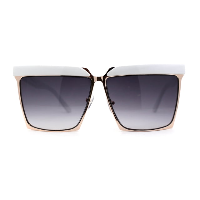 Womens Thick Eye Brow Metal Rim Mob Fashion Sunglasses Gold White Smoke
