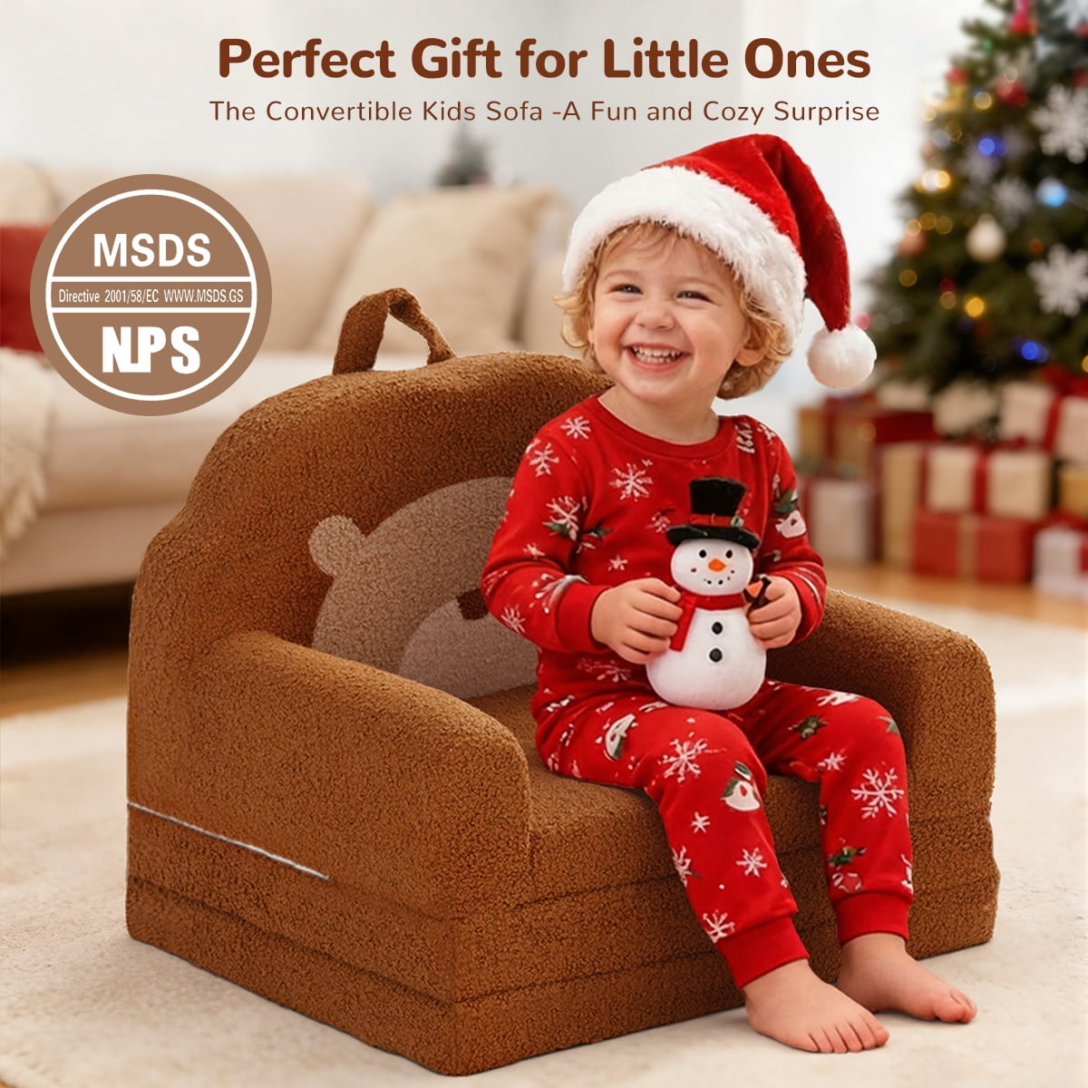 Toddler Sofa, 2 in 1 Kids Couch, Foldable Baby Couch Chair for Boys and Girls Gift, Bear