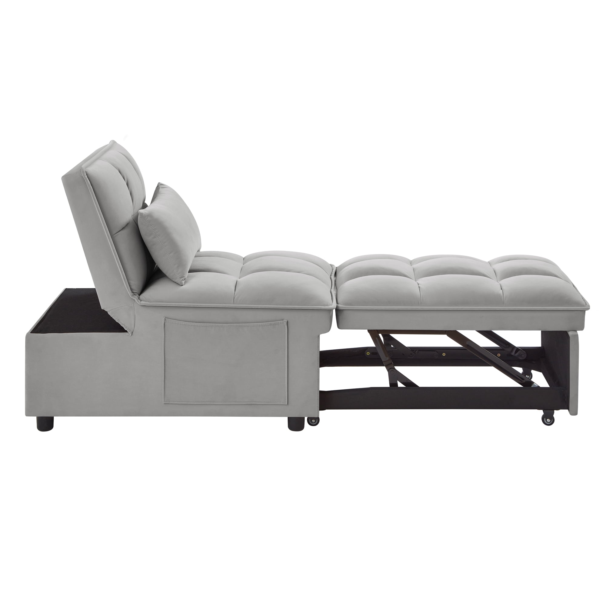 Miniyam 4 in 1 Tufted Single Pull-out Sofa Bed, Convertible Chaise Lounge, Gray