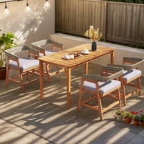 Demifill Outdoor Acacia Wood Patio Wicker Dining Chairs Set of 4, Dining Chair with Seat Cushion for Outdoor as Garden, Backyard, Porch, Gray