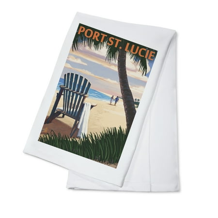 

Port St. Lucie Florida Adirondack Chair on the Beach (100% Cotton Tea Towel Decorative Hand Towel Kitchen and Home)