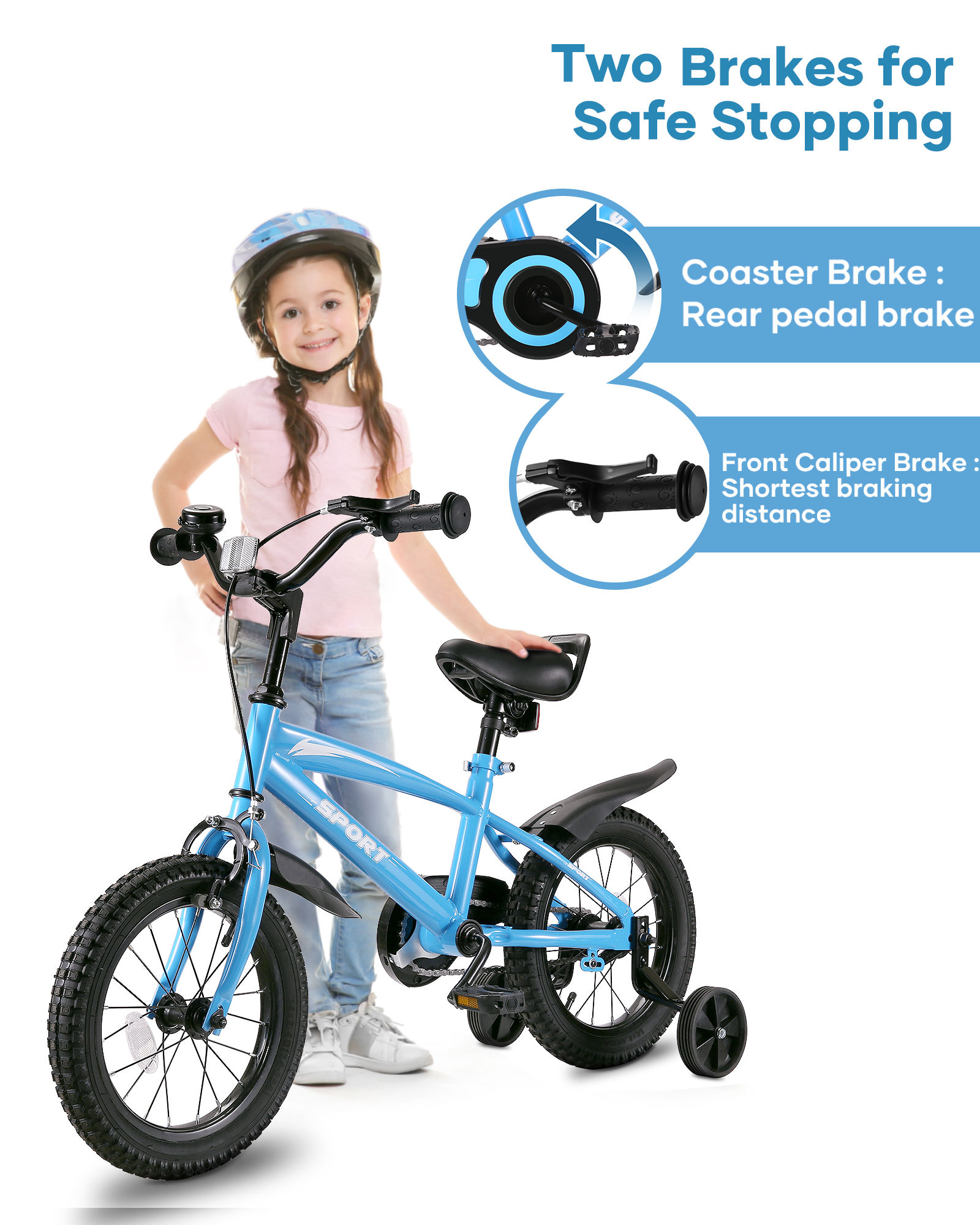 Naipo 12"/14"/ 16"/18"  Kids Bike Girls and Boys Blue Bike for Age 3-10 Years Old - image 3 of 8