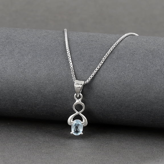 Femme Jam 925 Sterling Silver Oval Cut Natural Blue Topaz Gemstone Necklace for Women