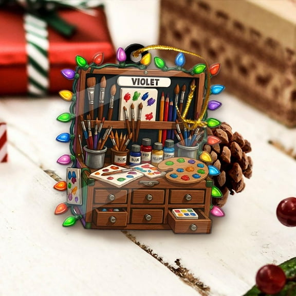 Personalized Art Studio Acrylic Christmas Ornament 2025 Custom Painter/Artist Holiday Tree Decor, Creative Studio Keepsake Gift