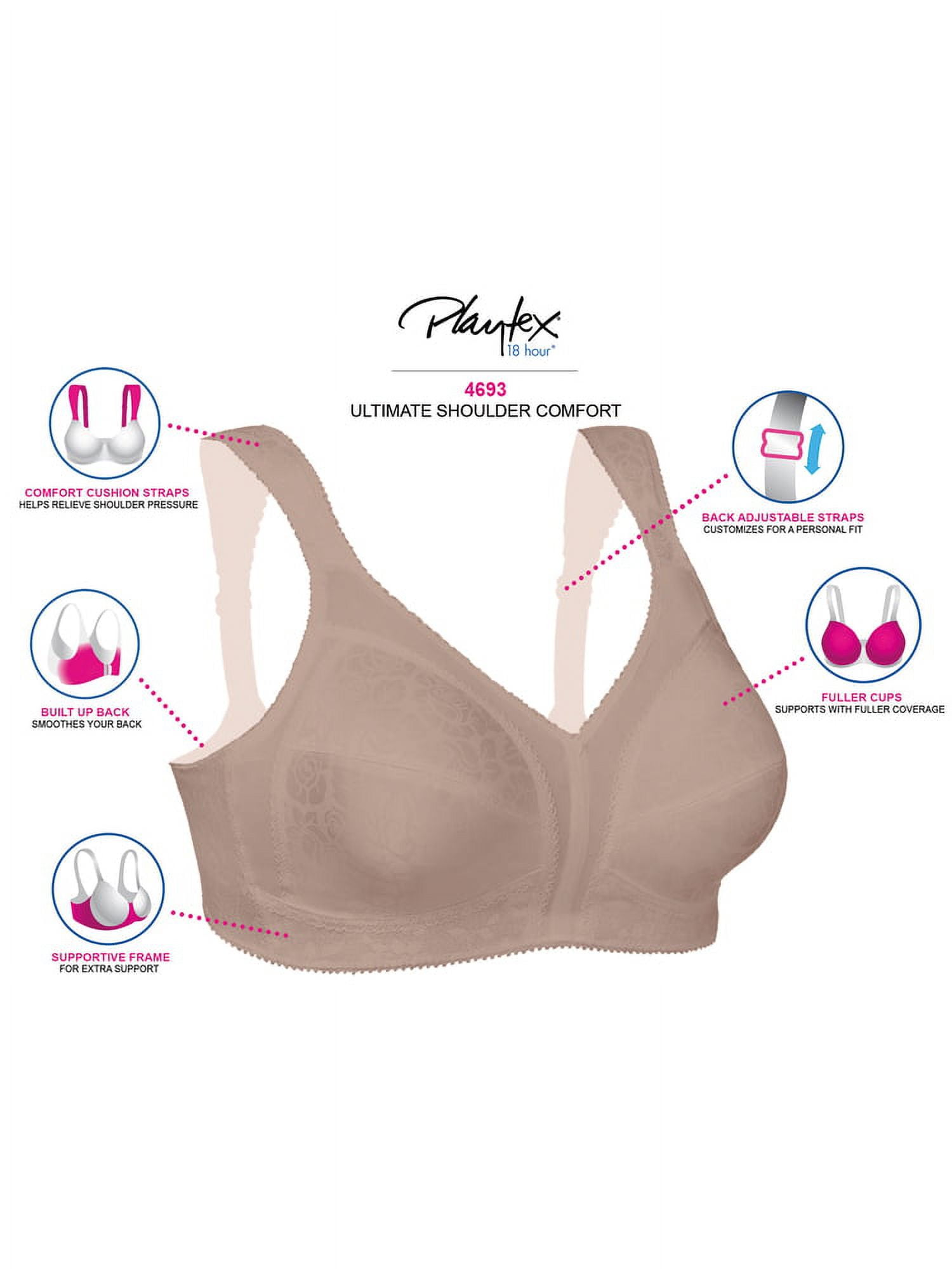 Playtex 18 Hour Bra Ultimate Shoulder Comfort Lace Wire Free 46DD RN15763