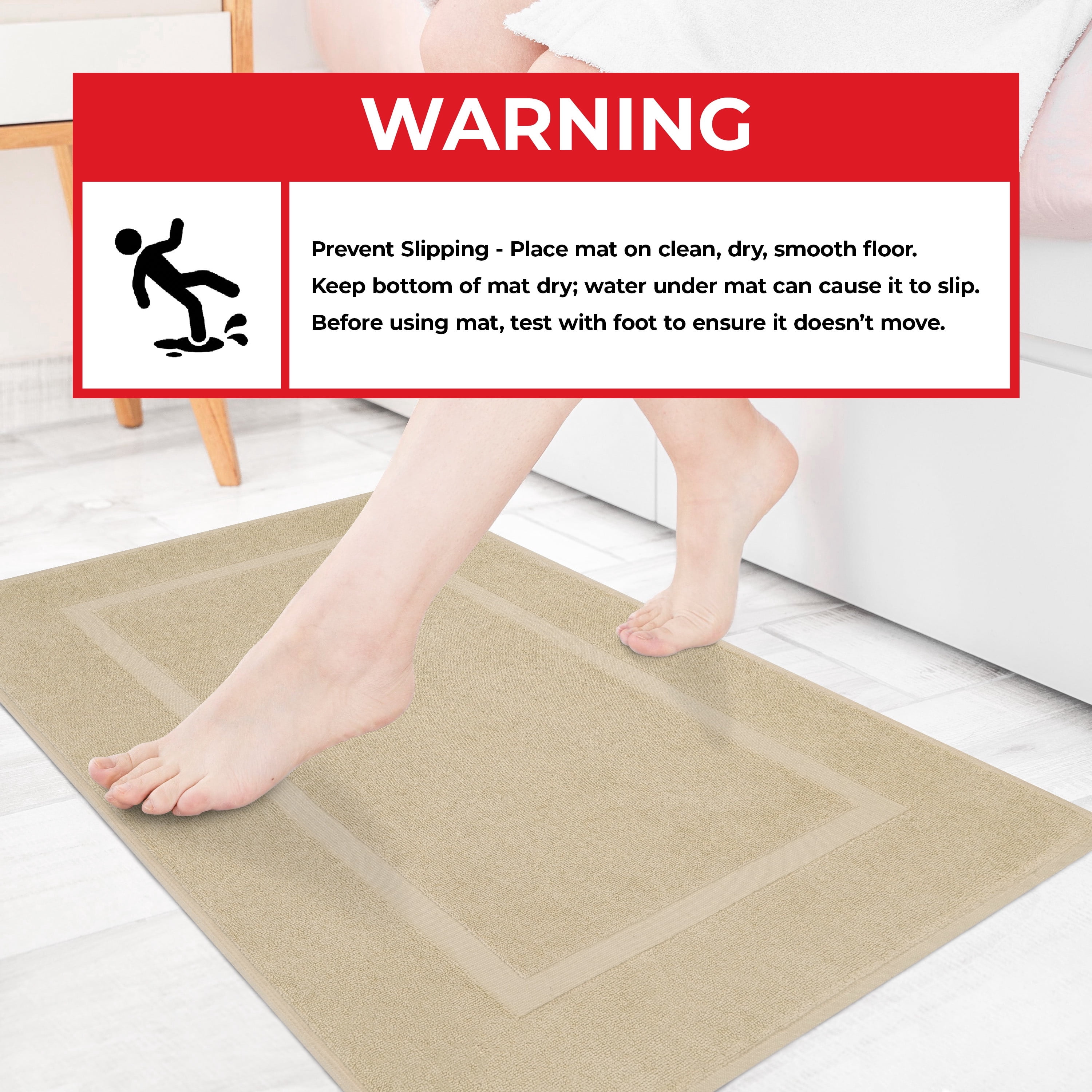 Cotton Paradise 100% Cotton Bath Mats for Bathroom Floor Set of 2 Pack, 20x34 Soft Absorbent Washable Quick Dry Tub Bathmat, Beige