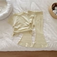 thumbnail image 3 of Kids Toddler Girls Summer Clothing 2pcs Sets Yellow Drawstring Short Sleeve T-Shirts and Flared Pants for 9-10 Years, 3 of 3