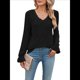 thumbnail image 2 of Blusas de Larga para Mujer, Holgadas, Elegantes, con Encaje y Cuello en V, Informales y Modernas para Usar con Leggings, Moda de Otoño Negro XXL, 2 of 10