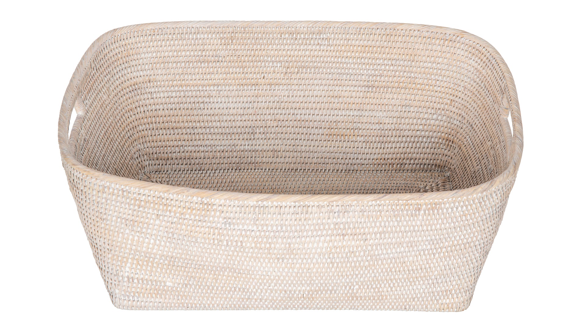 Kouboo La Jolla Oblong Storage Basket, Large, Wicker Basket, Decorative Storage, Rattan, Clear Lacquer Finish, White Wash
