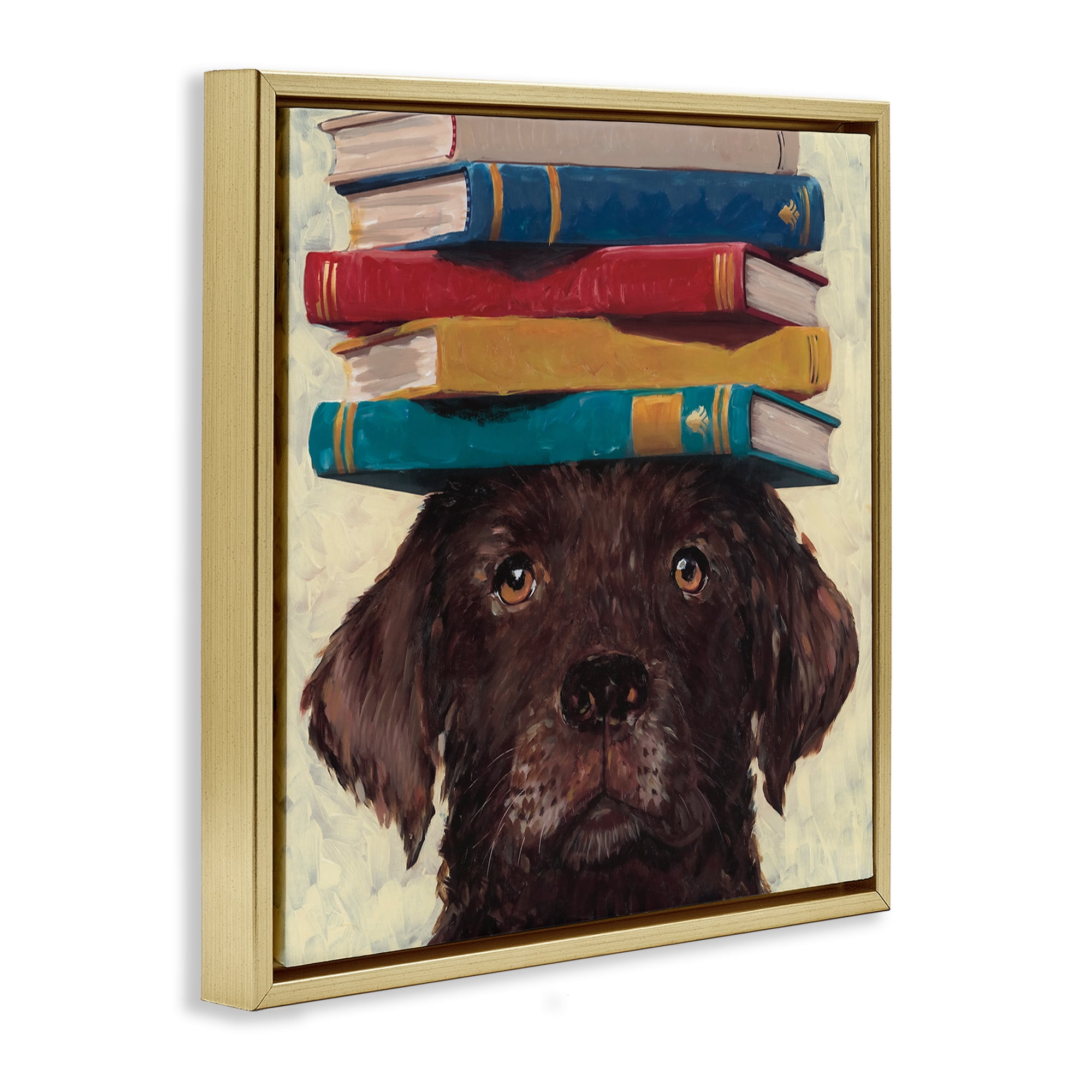 Stupell Industries Studious Abby Dog Gold Framed Floater Canvas Wall Art, design by Studio Bautista