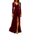 thumbnail image 4 of Velvet Dress for Women Autumn Winter New V-neck Slim Twist High Waist Evening Dress Sexy Solid Color Pleated A-line Dresses, 4 of 5