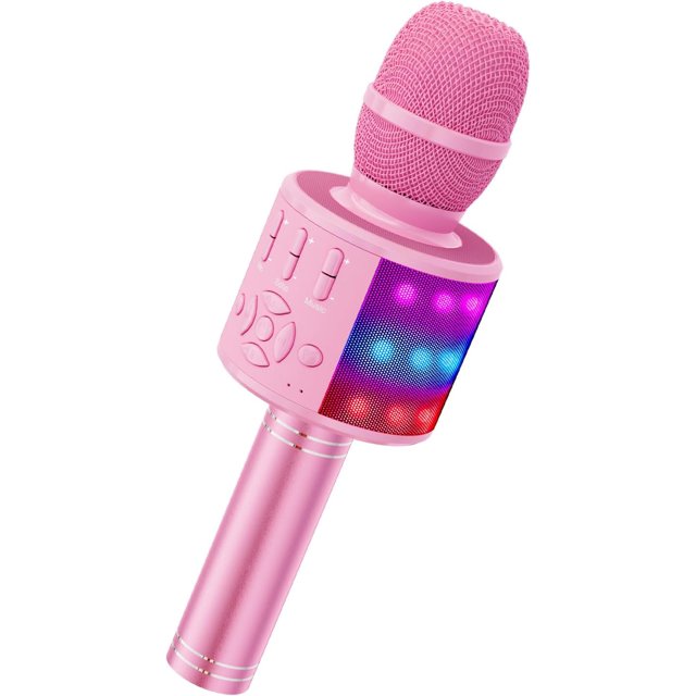 Ankuka Micrófono de karaoke para niños, micrófono de karaoke Bluetooth con luces LED, micrófono inalámbrico portátil 4 en 1, juguetes de Navidad, regalo de cumpleaños, fiesta en casa, juguetes para ni