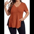 thumbnail image 1 of Blusas de Talla Grande para Mujer, Informales, con Cuello en V, Corta y Dobladillo Dividido, para Verano Color Naranja XL, 1 of 8