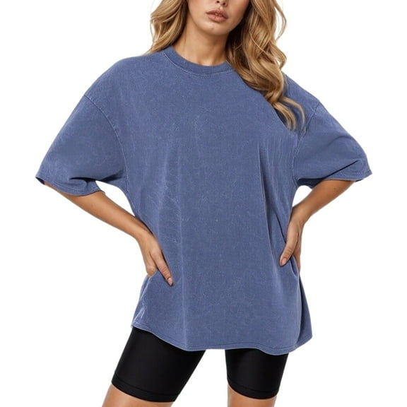 Women's Washed Oversized T-Shirt Casual Loose Fit Short Sleeve Crew Neck Basic Tee for Everyday Wear
