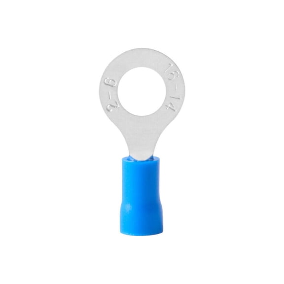 100PCS 16-14AWG Blue Vinyl Insulated Terminals Ring Wire Crimp Connector M6 Stud