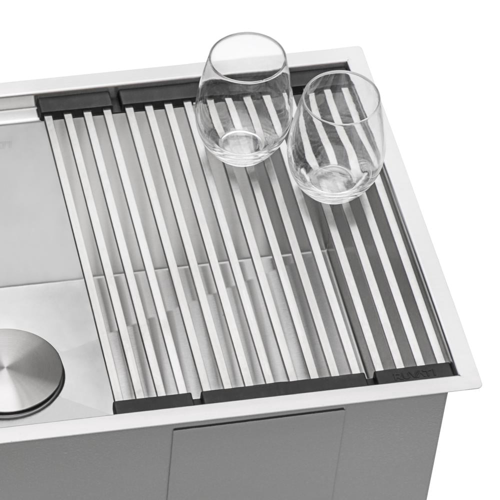 Ruvati USA RVA1395 12 in. Stainless Steel & Silicone Foldable Drying Rack for Workstation Sinks Dish Mat Trivet