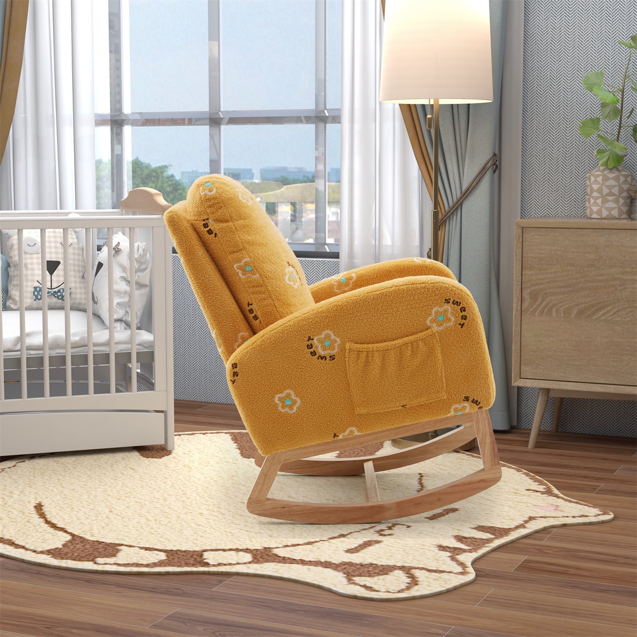 JINS & VICO Modern Upholstered Comfy Accent Armchair Rocking Chair, Mustard
