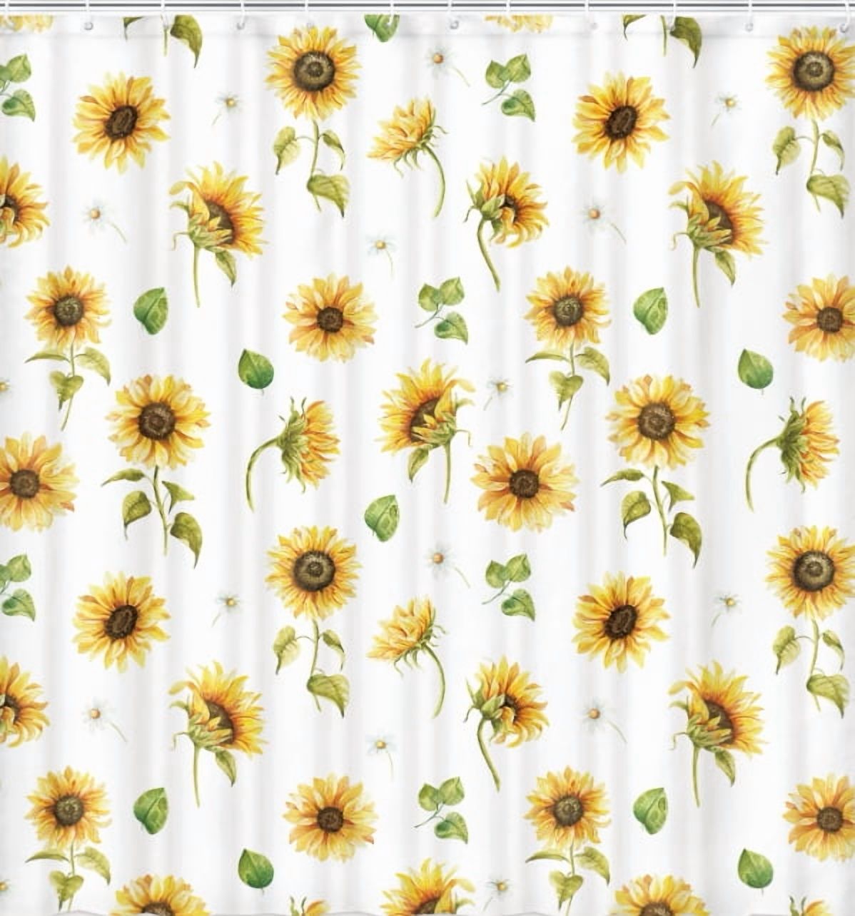 Sunflower Fabric Shower Curtain, Yellow Sunflower Shower Curtain for Bathroom, Farmhouse Flower Bathroom Curtain with Hooks, 72X72in
