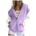 thumbnail image 2 of Zip Up Hoodie Women's Fashion Fashion Solid Color Pocket Long Sleeve Loose Hooded Top Coat, Purple L, 2 of 5