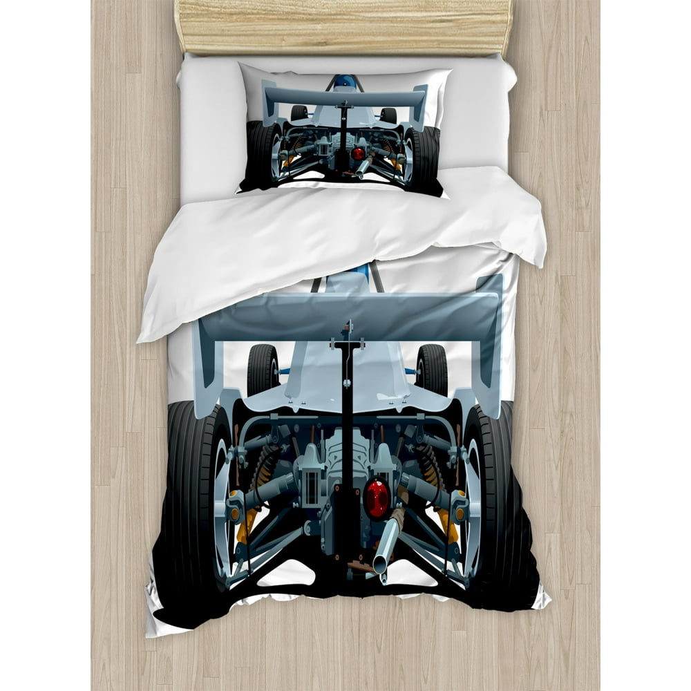 Cars Duvet Cover Set, Back View of a Formula 1 Race Car Rally