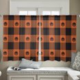 thumbnail image 4 of Sheer Curtains 45 inches Long, Funny Pumpkin Pattern on Orange Plaid Light Filtering Sheer Window Curtains Rod Pocket Voile Drapes for Bedroom Living Room, 52"W x 45"L 2 Panels, 4 of 7