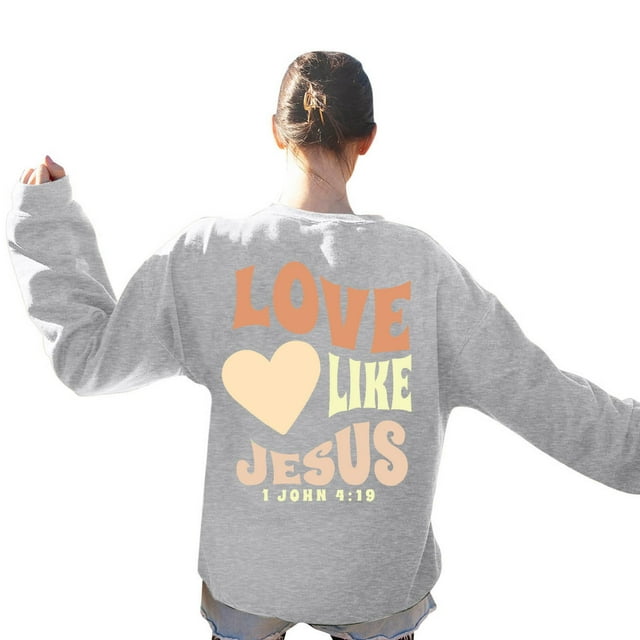 Bmisegm T-Shirts Graphiques Décontractés à Manches Longues pour Femmes, Col Rond, Chandails en Molleton, Pull-Over, Gris TTG