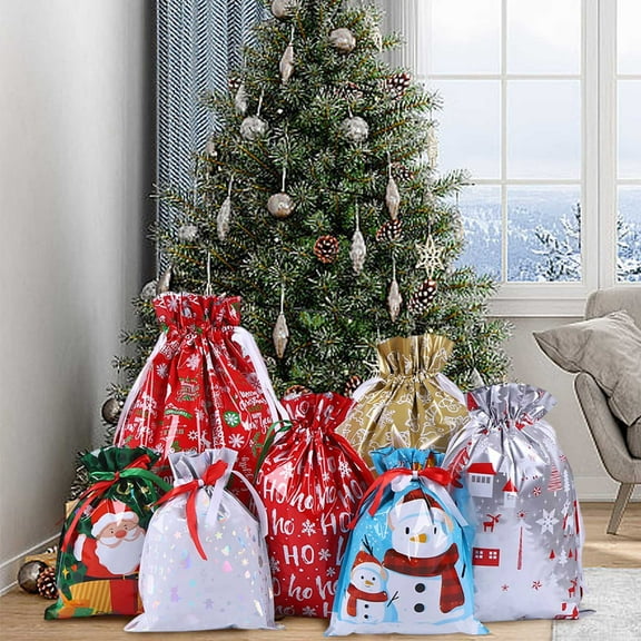 Clearance!Christmas Drawstring Gift Bags, 35PCS Merry Pouch Christmas Foil Gift Wrapping Sacks Pouches, drawstring Bags for Party Presents Treats Stocking Stuffers (35)