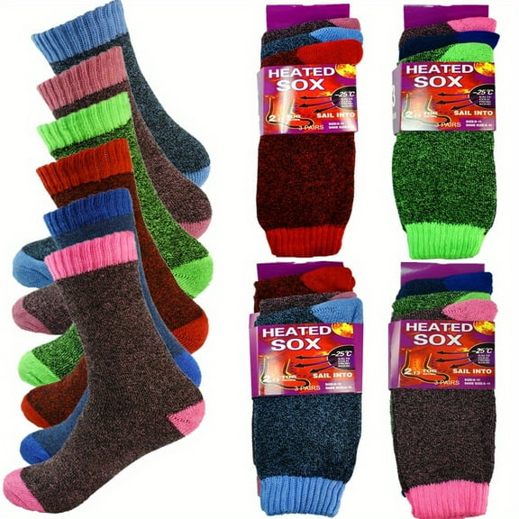 6 pairs of randomly colored heavy-duty soft padded boots and socks for women's winter warmth