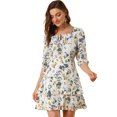thumbnail image 1 of Unique Bargains Robe Courte à Étages pour Femme à Imprimé Floral, Col Noué, Manches 3/4, 1 of 6