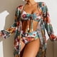 thumbnail image 2 of Gibobby Conjunto de Bikini Bikinis de cintura alta 2023, conjunto de Bikini Sexy de 3 piezas, traje de baño tipo pareo para mujer, traje de baño de manga(Blanco,CH), 2 of 5