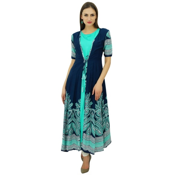 Bimba Women 2 Piece Anarkali Designer Kurti With Shrug Printed Rayon Kurta Maxi Dress