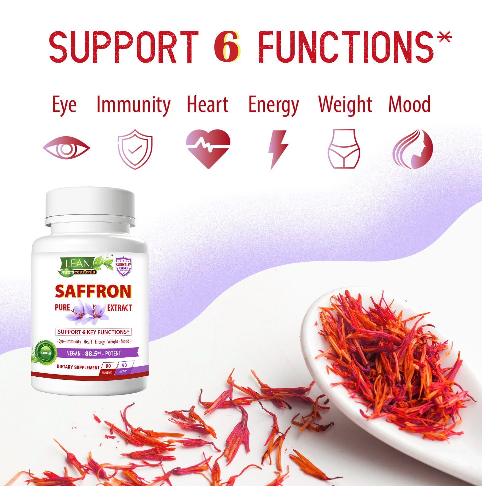 LEAN Nutraceuticals Saffron Extract Dietary Supplement 90 Capsules