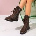 thumbnail image 2 of Vintage Combat Boots for Women with Side Zipper Buckle Leather Lace up Pointed Toe Low Heel Mid Calf Booties Wine Size 7.5, 2 of 7