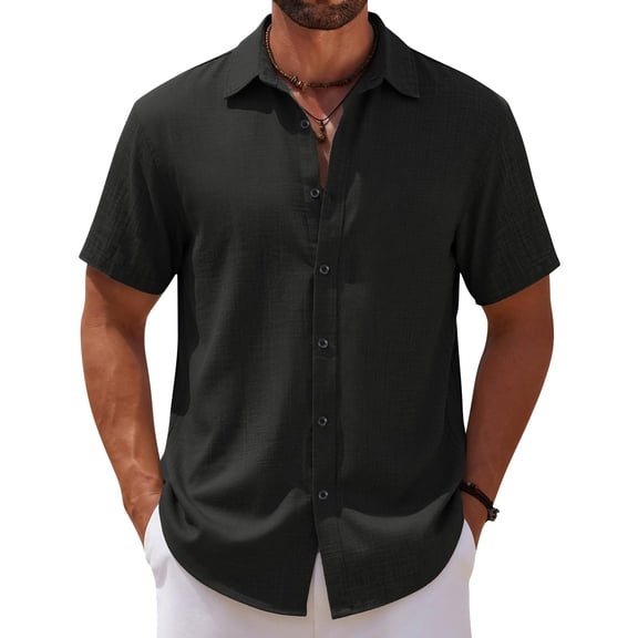 JoveMarine Mens Short Sleeve Button Down Shirts Breathable Fabric Casual Everyday Comfort Top,Black L