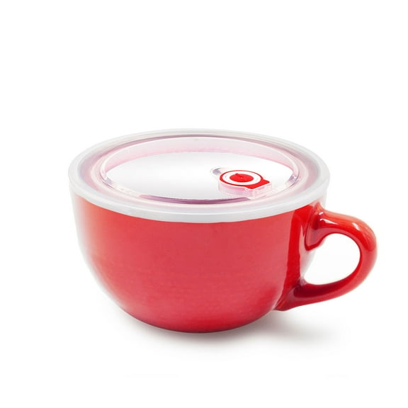 Ceramic Soup Bowls, Soup Cups With Handles And Vented Lid, Microwave Safe Large Soup Mug For Breakfast Oats, Cereal, Travel Cups, Oversized Coffee Mug-red-16x14x8cm, 700ml