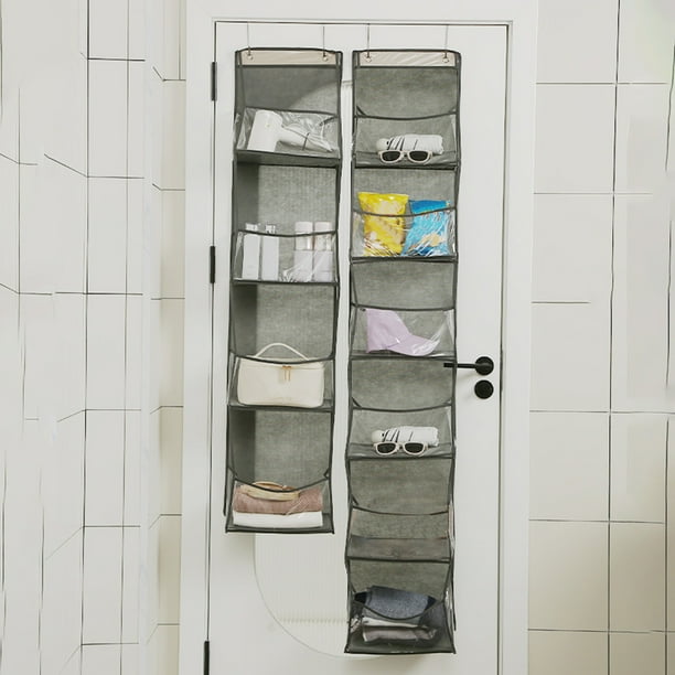 Organizador para Colgar Sobre La Puerta con 6 Bolsillos Grandes y 12 Bolsillos Laterales de Malla, Resistente, para Armario, Baño, Despensa y Habitación Infantil. Gris, 130 X 30 X 15 Cm.