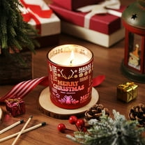 HomeKingdee Christmas Scented Candle, Red Glass with Merry Christmas Design, Smokeless Soy Wax, Holiday Decoration