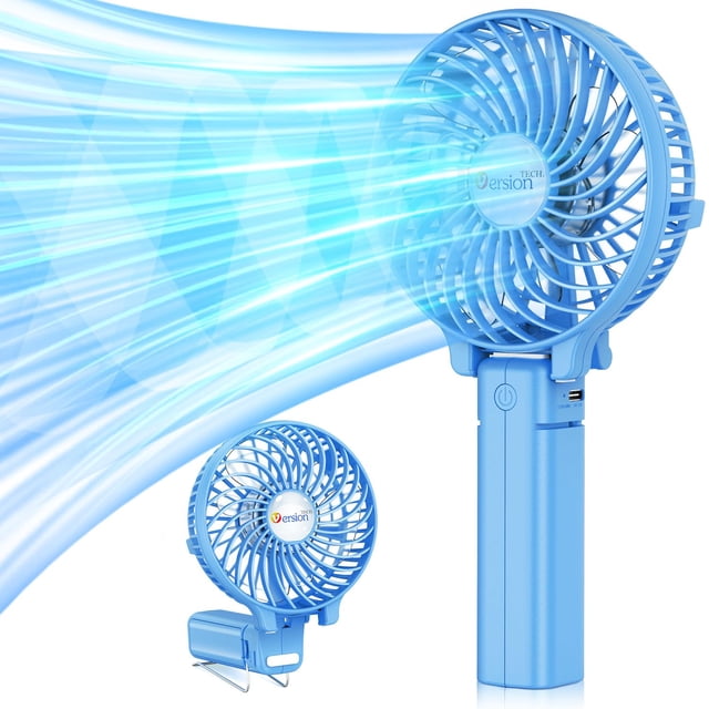 VersiónTECH. Mini ventilador portátil, ventilador de escritorio con batería USB, pequeño ventilador de mesa personal de mano con ventilador eléctrico plegable de refrigeración recargable por USB para