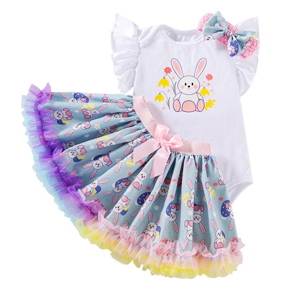 BULLPIANO Infant Baby Girl Summer Outfits Infant Print Romper Tutu Skirt Headband Baby Girl Clothes Set