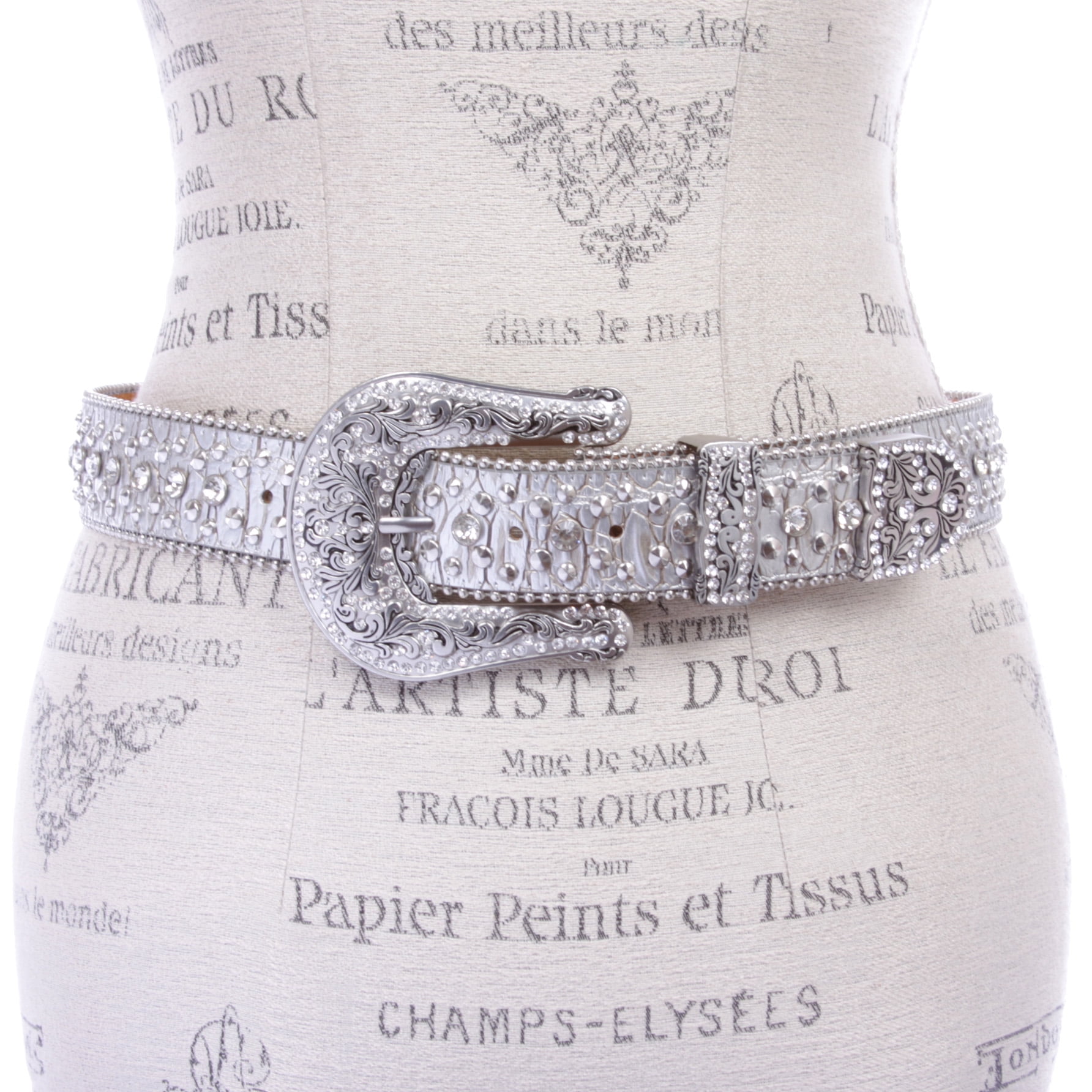 9417 Western Cowgirl Faux Alligator Rhinestone Studded Leather Belt, Tan | Western Cowgirl Faux Alligator Rhinestone Studded Leather  main image 4