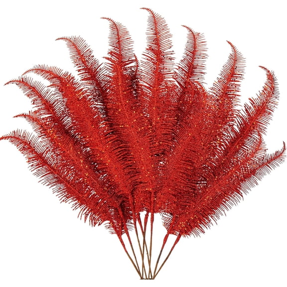 8 Pcs Christmas Tree Picks and Sprays Gold Glitter Christmas Picks 28" Christmas Glitter Feathers Leaves Stems for Christmas Tree Filler Branches Wreaths Centerpieces Holiday Decorations