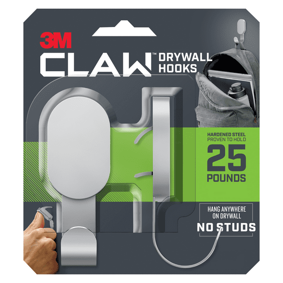 3M CLAW Drywall Hooks [25 lbs.]: 25 lb. / 2 hooks (Silver) 2-hooks