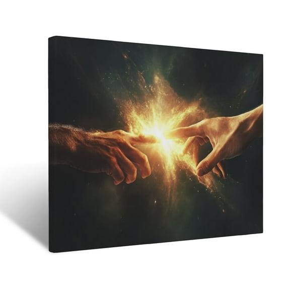 CozyNet Hands Reaching Out For Each Other, Glowing With Divine Light Under Radiant Beams Wall Art Prints With Frame Canvas Perfect for Living Room & Bedroom, Ready to Hang, Wall Decor 12"x16"