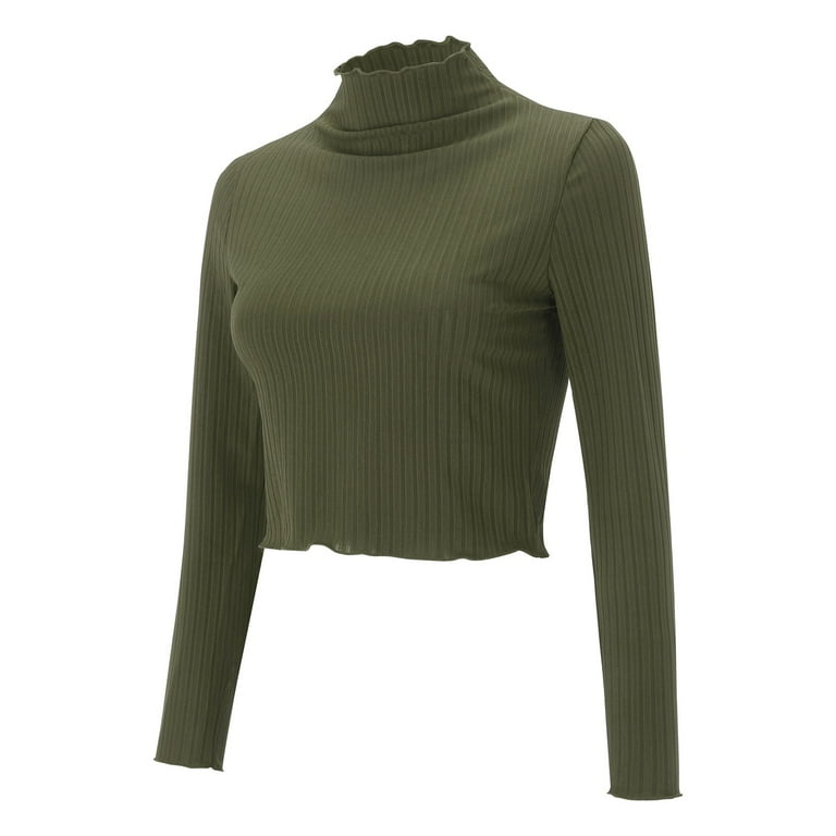 LBECLEY Womens Hiking Women's Autumn and Winter Half High Neck Solid Color  Knitting Slim Long Sleeve Casual Tops for Women Summer Polyester Army Green